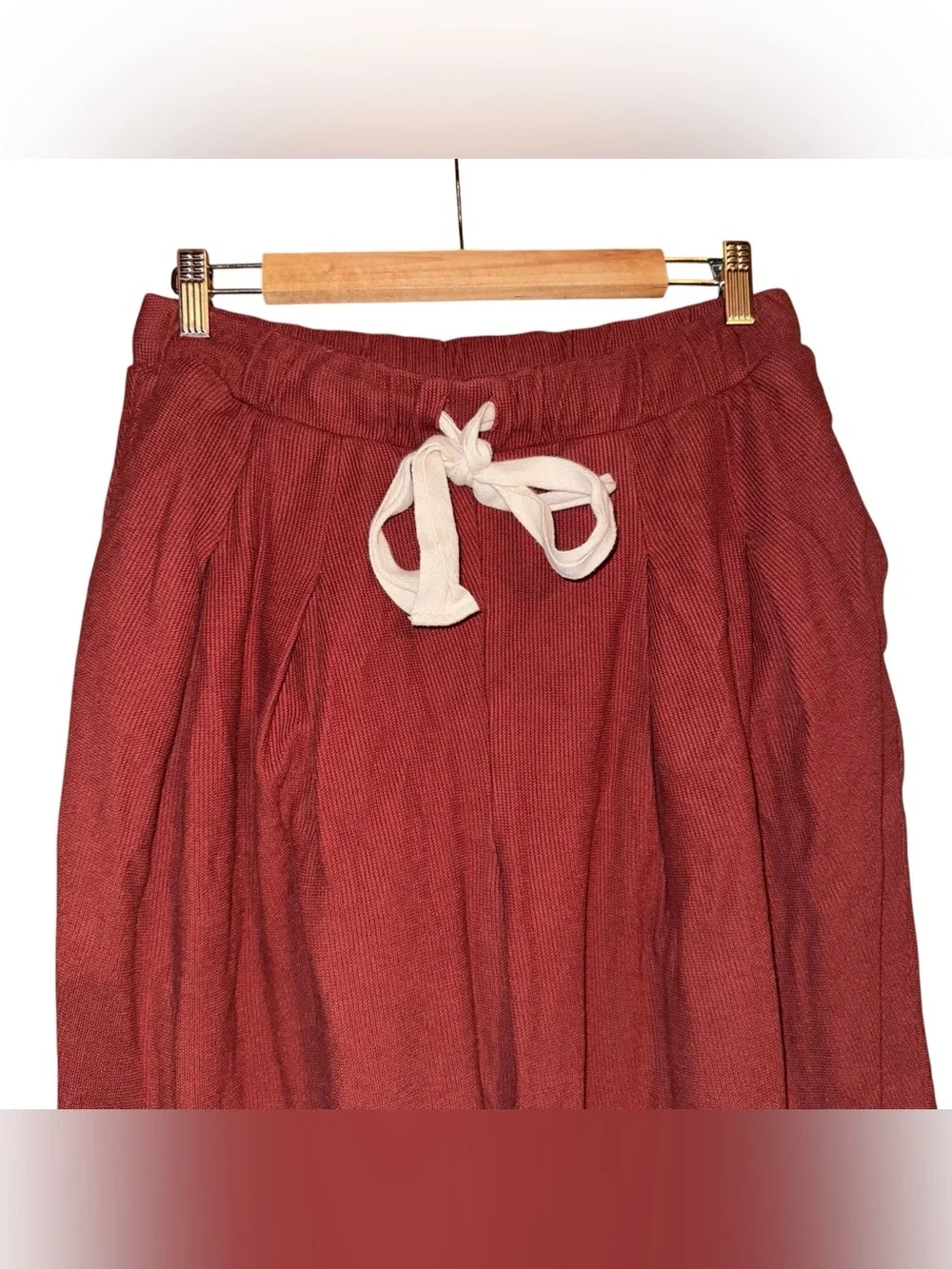 FREE PEOPLE Beach Wide Leg Cropped Day Tripper Pants Ribbed Red Size Medium